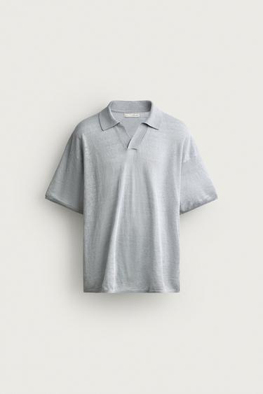 100% LINEN RELAXED FIT KNIT POLO SHIRT - Pastel blue by Zara