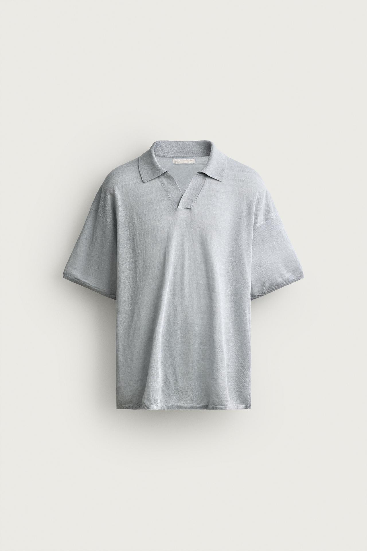 100% LINEN RELAXED FIT POLO SHIRT — Pastel blue