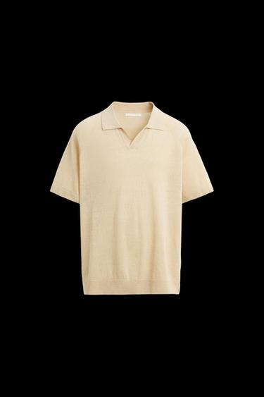 100% LINEN KNIT POLO SHIRT - Pastel yellow by Zara - Image 0