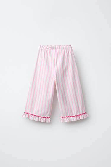 WOVEN STRIPE TROUSERS WITH RUFFLE TRIM - Pink by Zara - Image 1