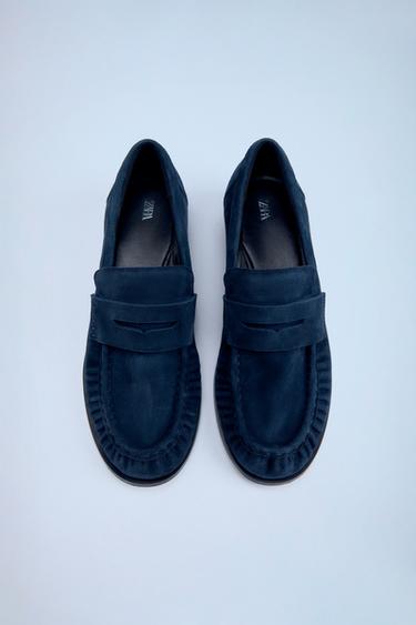 MOCASSIN FRONCÉ EN DAIM - Bleu de Zara