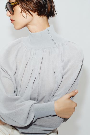 BLOUSE FLUIDE EN MAILLE BIMATIÈRE - Gris clair de Zara