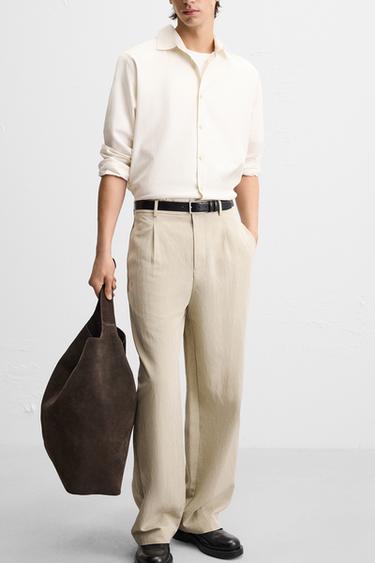 WIDE-FIT PLEATED TROUSERS - Stone by Zara - Image 4