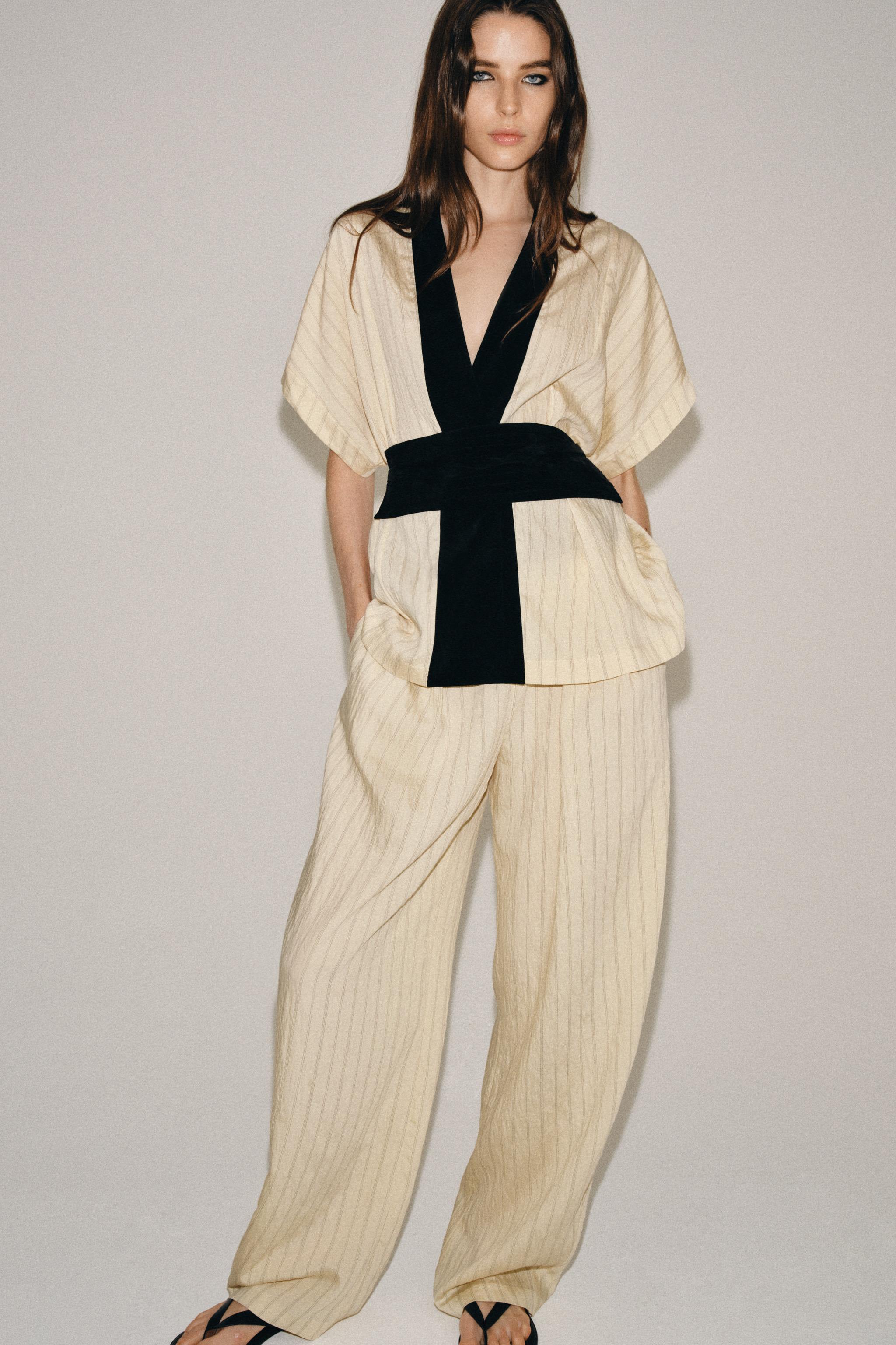 Женские брюки Zara ZW COLLECTION STRIPED SASH TROUSERS — фото 4