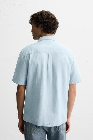 CHEMISE EN COTON ET LIN - Bleu clair de Zara - Image 2