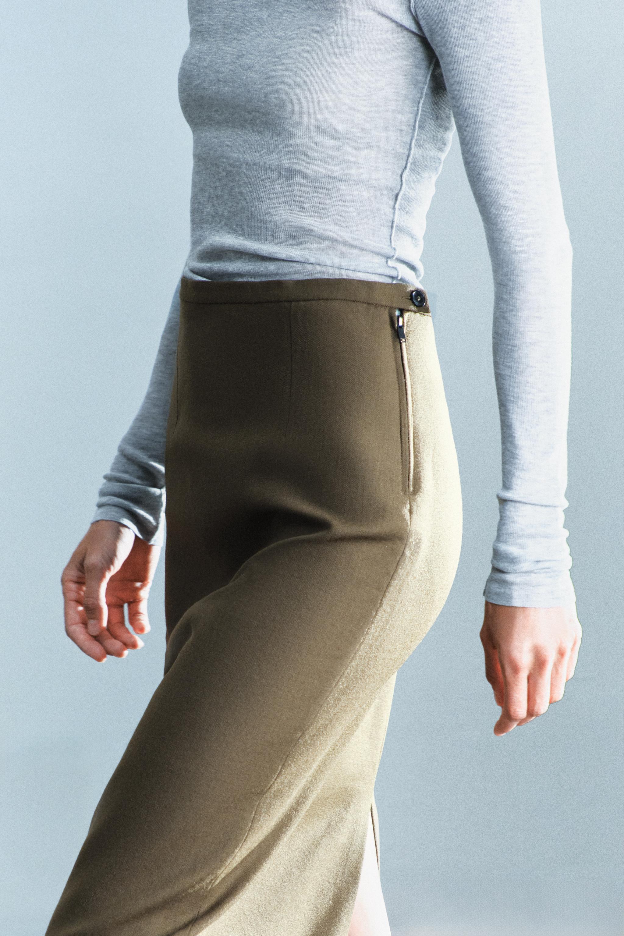 Zara ZW COLLECTION %100 YÜN DÜZ ETEK görsel 4