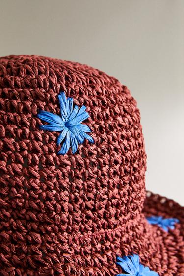 CHAPEAU DE PLAGE ENFANT PAPIER FLEURS - Bordeaux de Zara - Image 3
