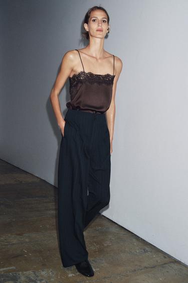 ZW COLLECTION WIDE-LEG PINSTRIPED TROUSERS - Navy blue by Zara