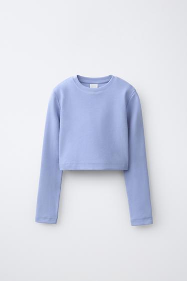 PLAIN CROPPED T-SHIRT - Light blue by Zara
