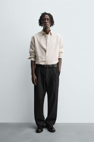 Zaras RANDIG SKJORTA MED RELAXED FIT - Naturfärg/svart