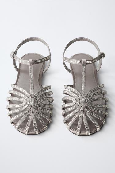 Zara SPARKLY FISHERMAN SANDALS - Silver