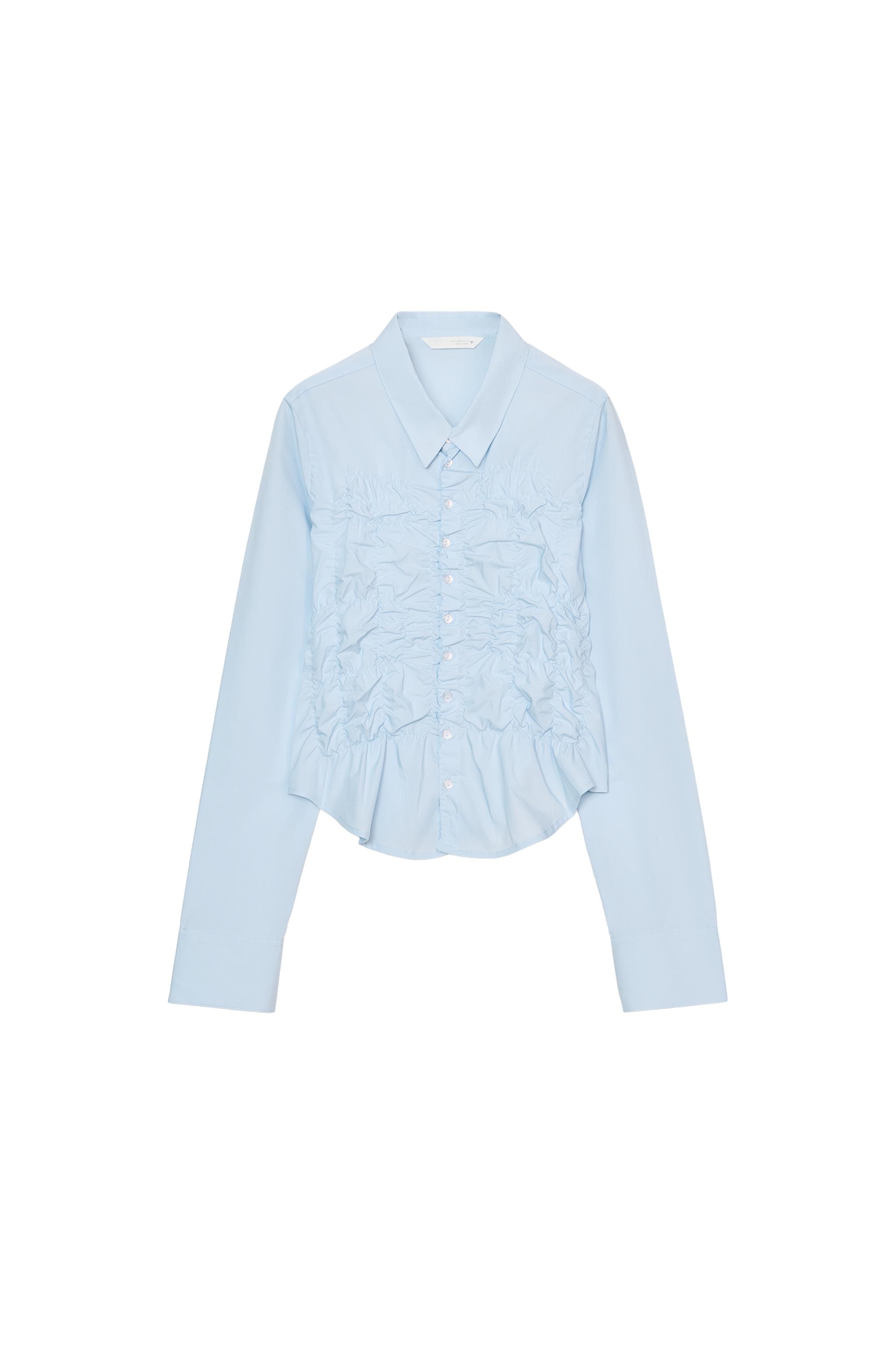 Top Zara Bleu à épaule Dénudée En Popeline - Taille XS, Neuf Avec étiquettes