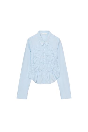 ストレッチギャザー ポプリンシャツ空色Zaraのストレッチギャザー ポプリンシャツ - 空色 