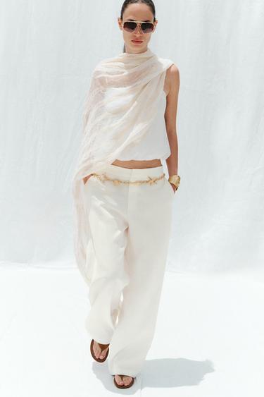 WRINKLED-EFFECT STRAIGHT-LEG TROUSERS - Ecru by Zara