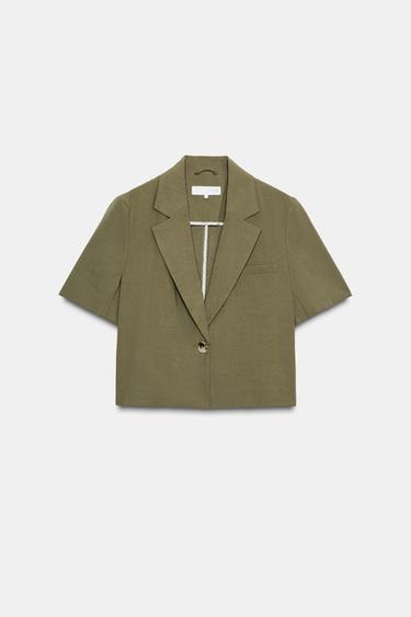 BLAZER CROP MANGA CORTA - Khaki de Zara