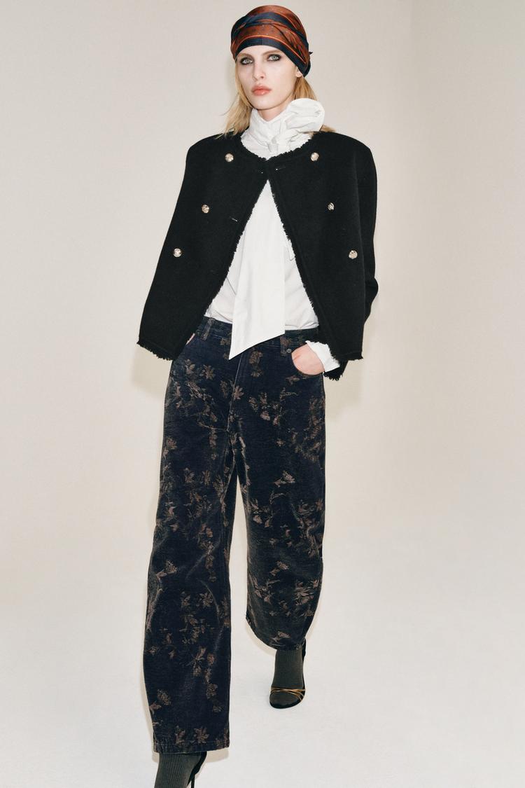 Jeans zw collection cuffed balloon tiro medio jacquard