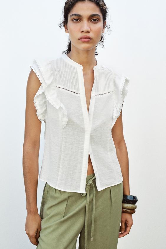 BLŮZA S VOLÁNY A KRAJKOU - Bílá od Zara - Obrázek 1