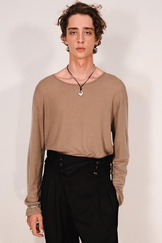LYOCELL AND WOOL RELAXED FIT T-SHIRT - Mink by Zara - Image 0