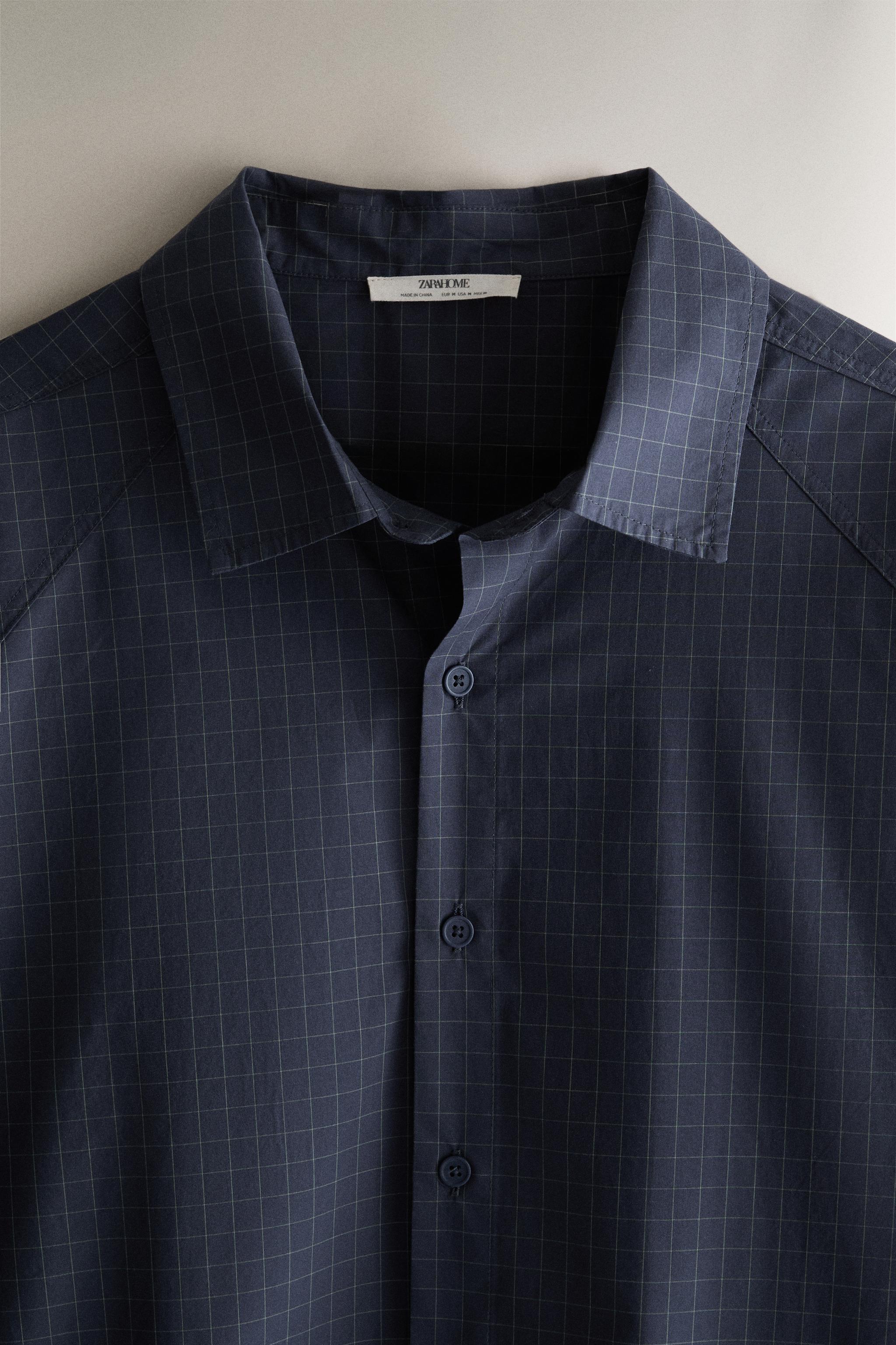 PLAID COTTON SHIRT — Blue