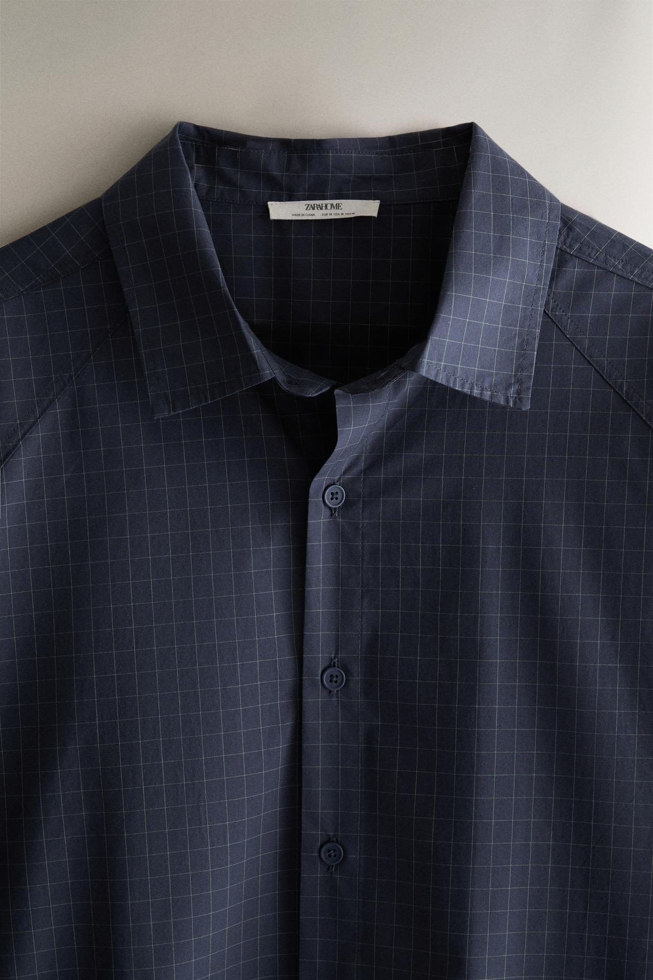 PLAID COTTON SHIRT — Blue