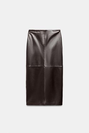 ZW COLLECTION 100% LEATHER MIDI SKIRT - Brown by Zara