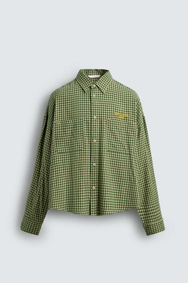 EMBROIDERED CHECK FLANNEL SHIRT - White / Green by Zara