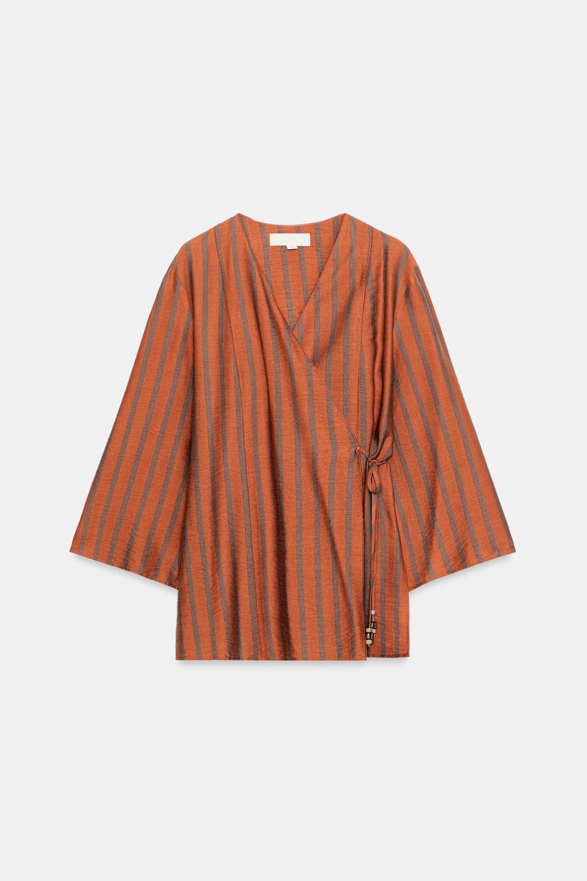 Zara STRIPED WRAP JACKET — фото 6