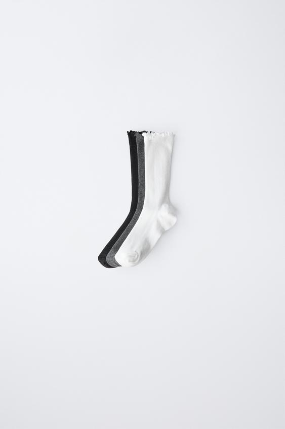 LOT DE TROIS CHAUSSETTES MI-LONGUES EN VELOURS BOUCLÉ - Blanc / Noir de Zara - Image 0