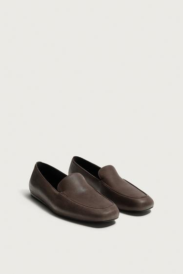 Zara LEATHER LOAFERS - Brown