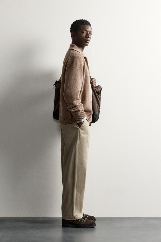 GILET EN MAILLE ZIPPÉ - Marron clair de Zara - Image 3