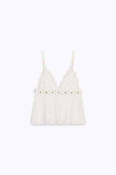 TOP BIMATIÈRE CROCHET FANTAISIE - Blanc de Zara - Image 3