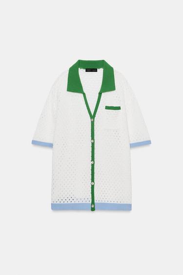 Zara OPEN-KNIT POLO SHIRT - White