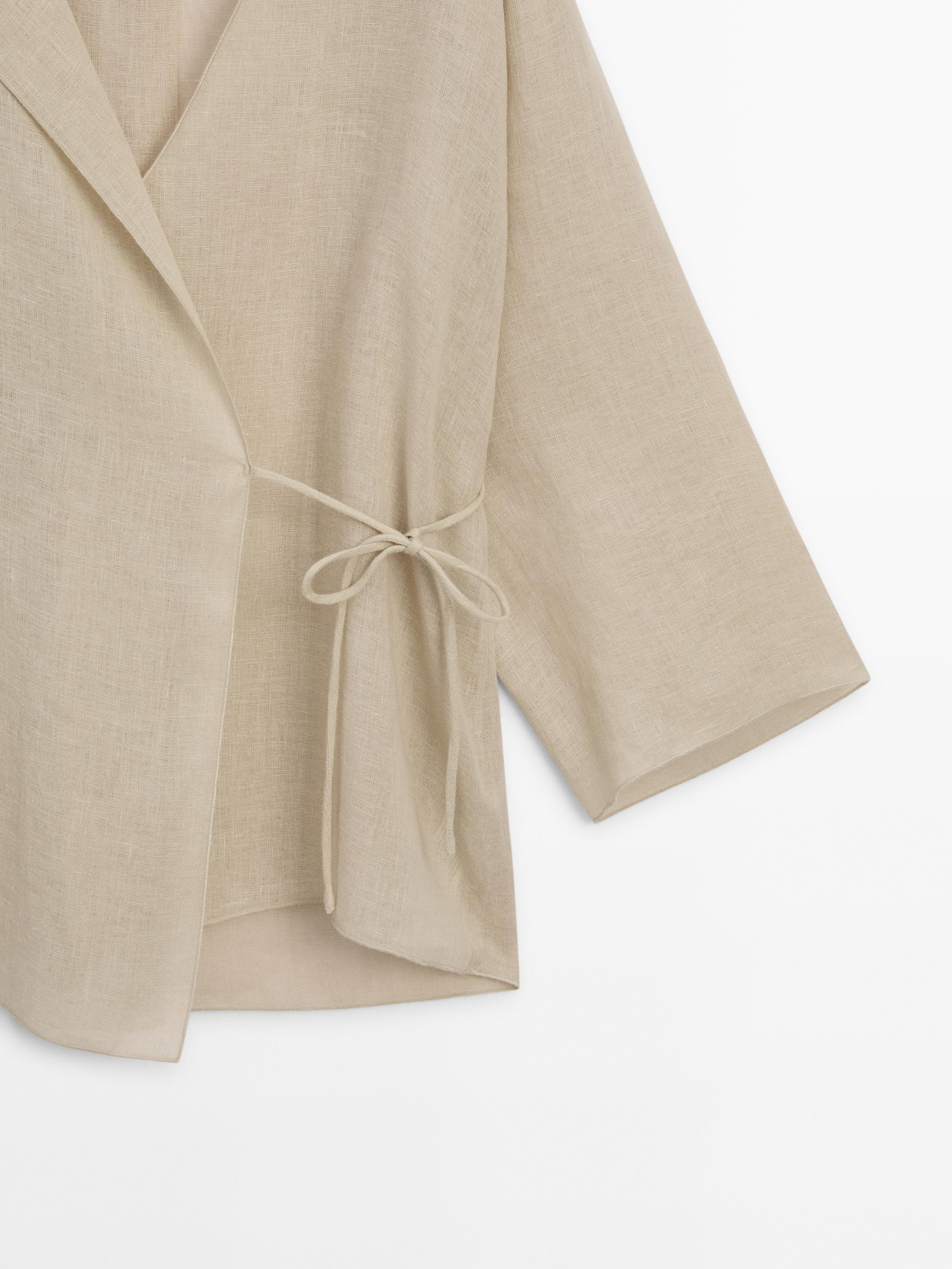 100 linen flowing crossover kimono with vent details