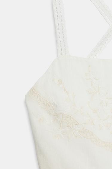 ROBE COURTE EN GAZE BRODÉE - Blanc de Zara - Image 6
