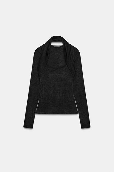 레이어드 홀터넥 탑 - Zara의 블랙 - 이미지 0