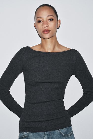 RIB BOAT NECK T-SHIRT - Dark grey marl by Zara - Image 0