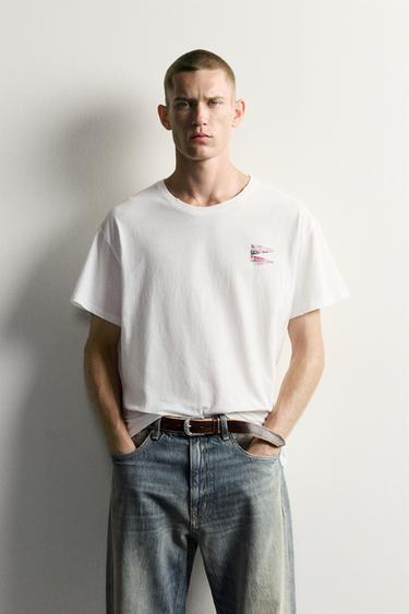 Zara FLAG PRINT T-SHIRT - White