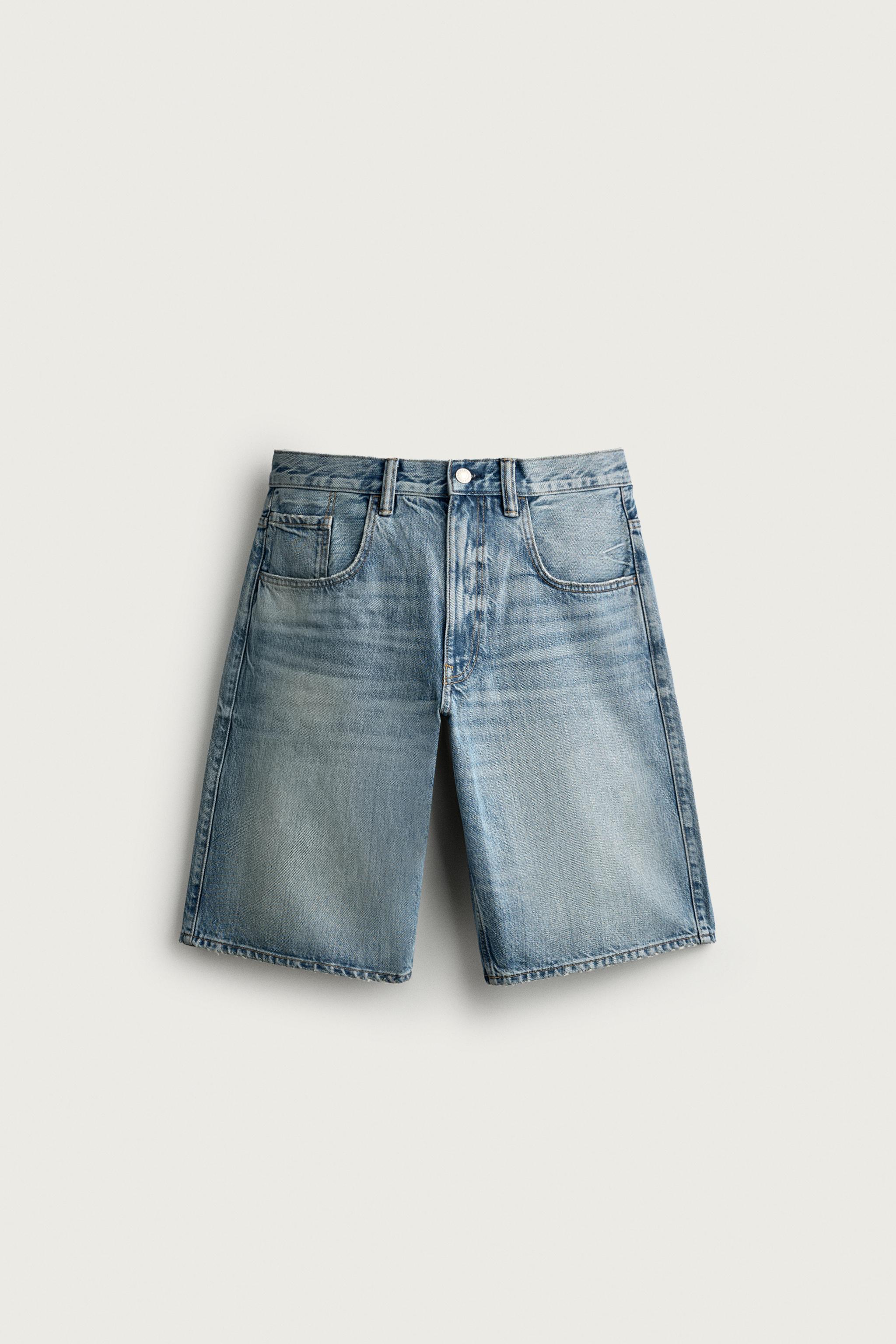 BAGGY FIT DENIM SHORTS — Mid-blue