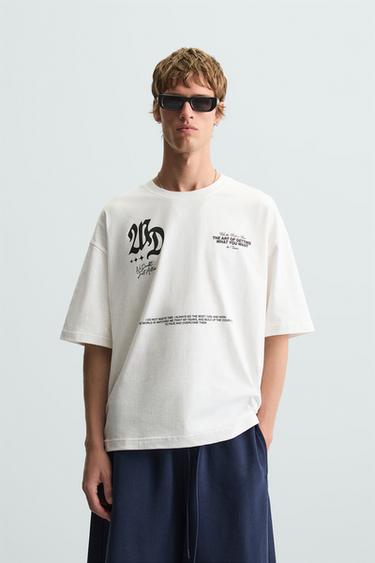 SLOGAN PRINT T-SHIRT - Oyster-white by Zara