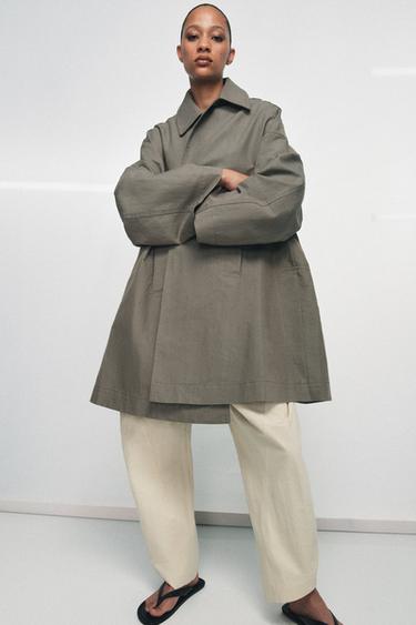 Zara ZW COLLECTION OVERSIZED TRENCH - Maroon Grey