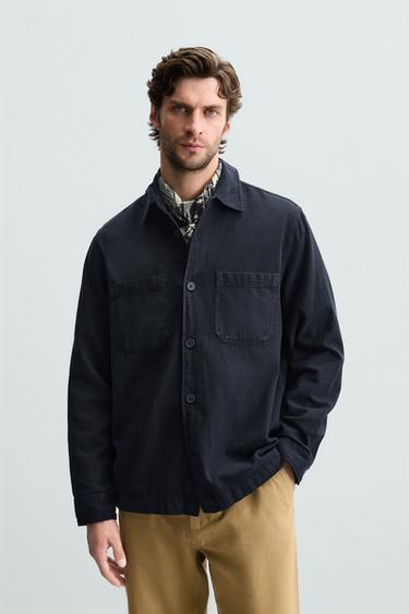 SOBRECAMISA ALGODÓN - LINO - Azulón de Zara