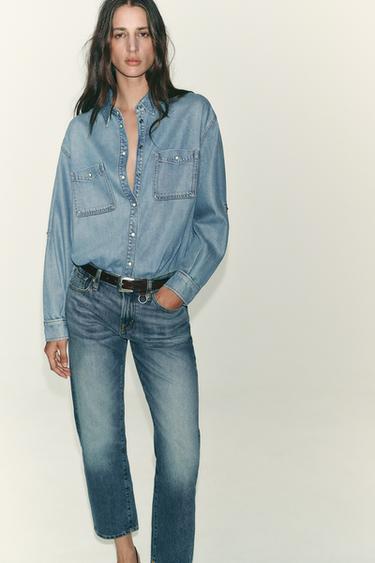 CHEMISE EN JEAN OVERSIZE - Bleu moyen de Zara - Image 4