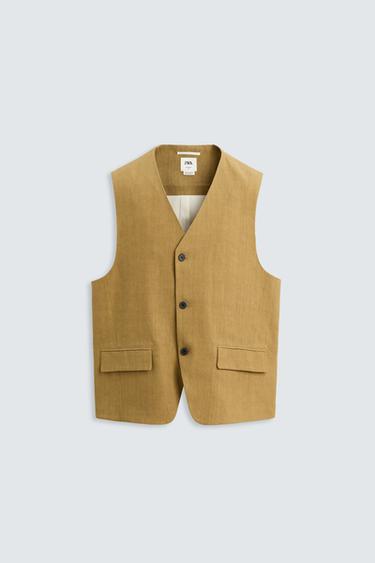 CHALECO RELAXED FIT LINO - LYOCELL LIMITED EDITION - Ocre de Zara
