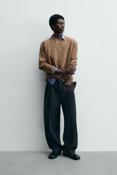 Zara 100% WOOL TEXTURED JUMPER - Brown