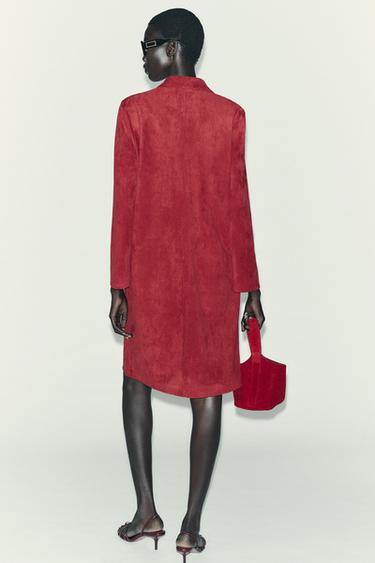 MANTEAU VESTE LONGUE EFFET DAIM Rouge foncé ZARA France