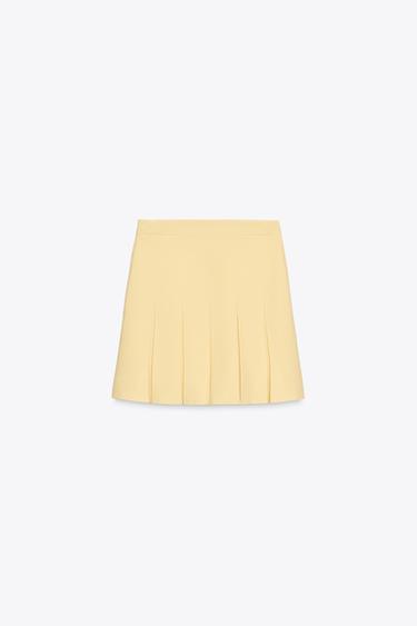 MINI-JUPE EN MAILLE PLISSÉE - Jaune clair de Zara - Image 6