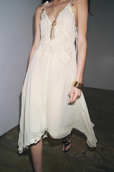 ZW COLLECTION ASYMMETRIC CROCHET DRESS - Ecru by Zara - Image 3