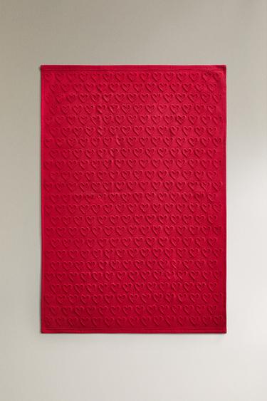 TORCHON DE CUISINE COTON ÉPONGE CŒURS NOËL - Rouge de Zara - Image 1