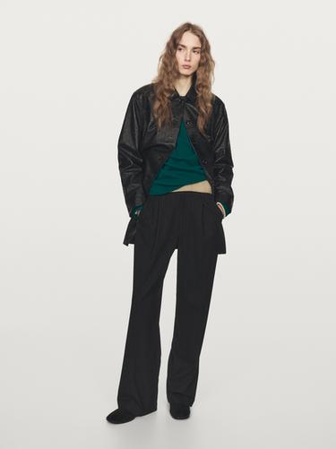 Zara Pinstripe wide-leg trousers - Black