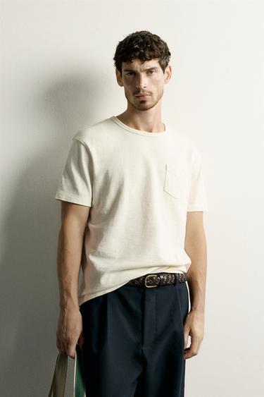 Zara REGULAR FIT SHORT SLEEVE T-SHIRT - Ecru